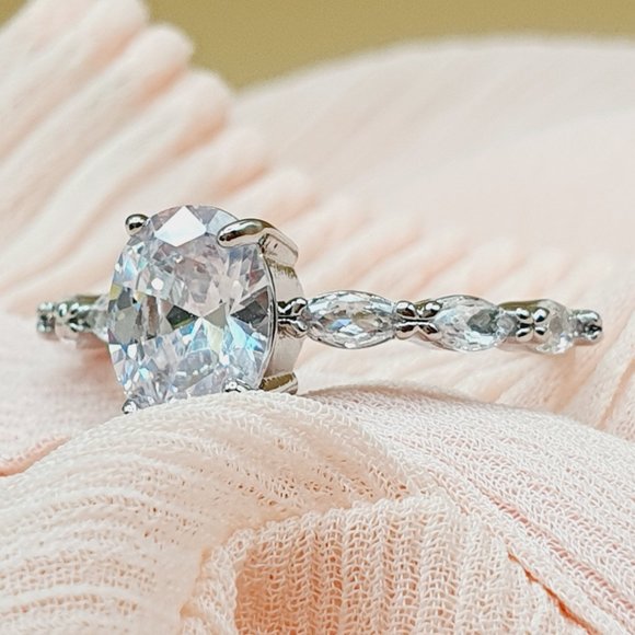 Dainty Crystal Pure Oval Zircon Thin Sweet Lovely Rings for Women, INDN8382 - Picture 3 of 7